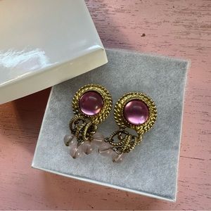 Gold and pink clip on earrings